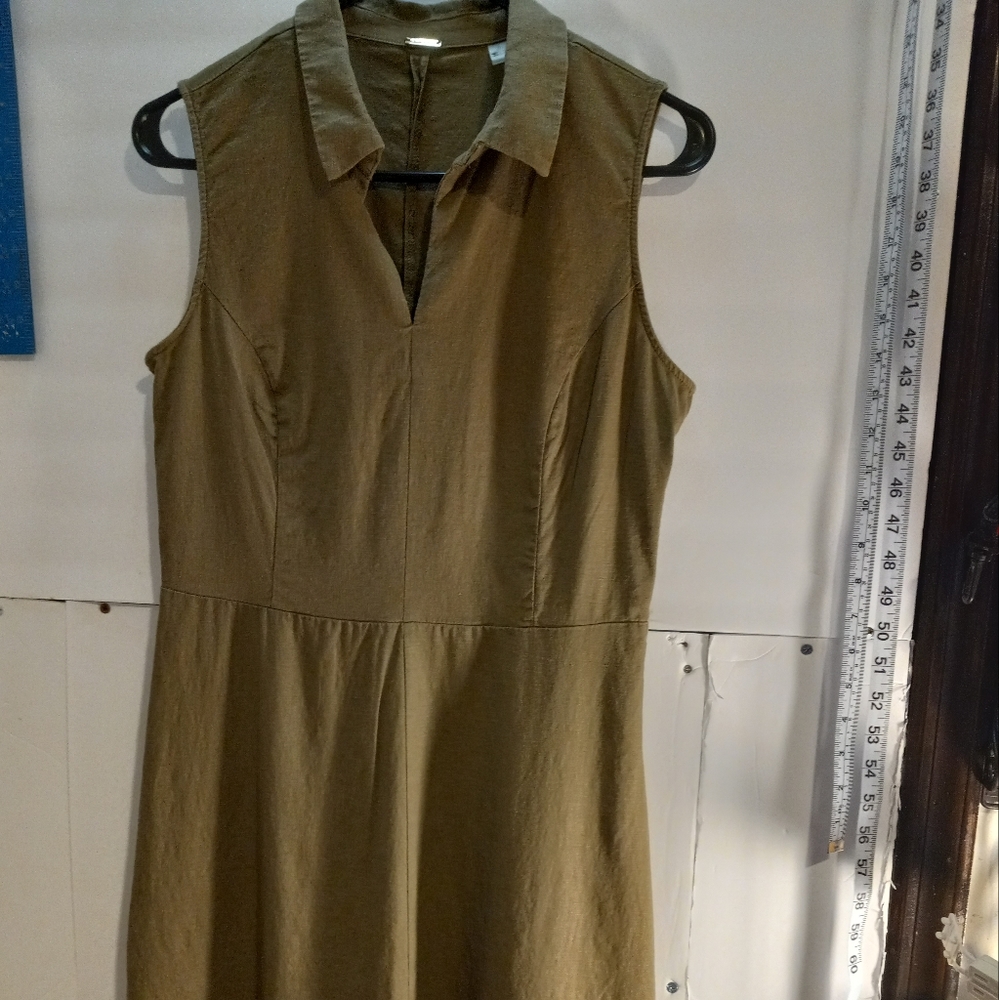 Tahari Twill A-line Collared 55% linen Rustic Ruffled Mini Collared Dress Cruise